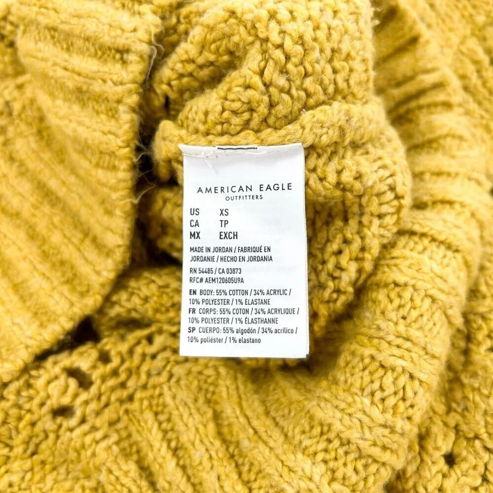 American Eagle Mustard Yellow Pointelle Knit Sweater Women’s Size XS